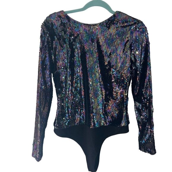 Parker Tops - Parker Bodysuit Size Medium Black Cher Combo Sequins Embellished Petrol New